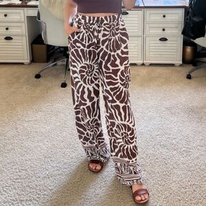 Halogen Brown and White Wide Leg Pants